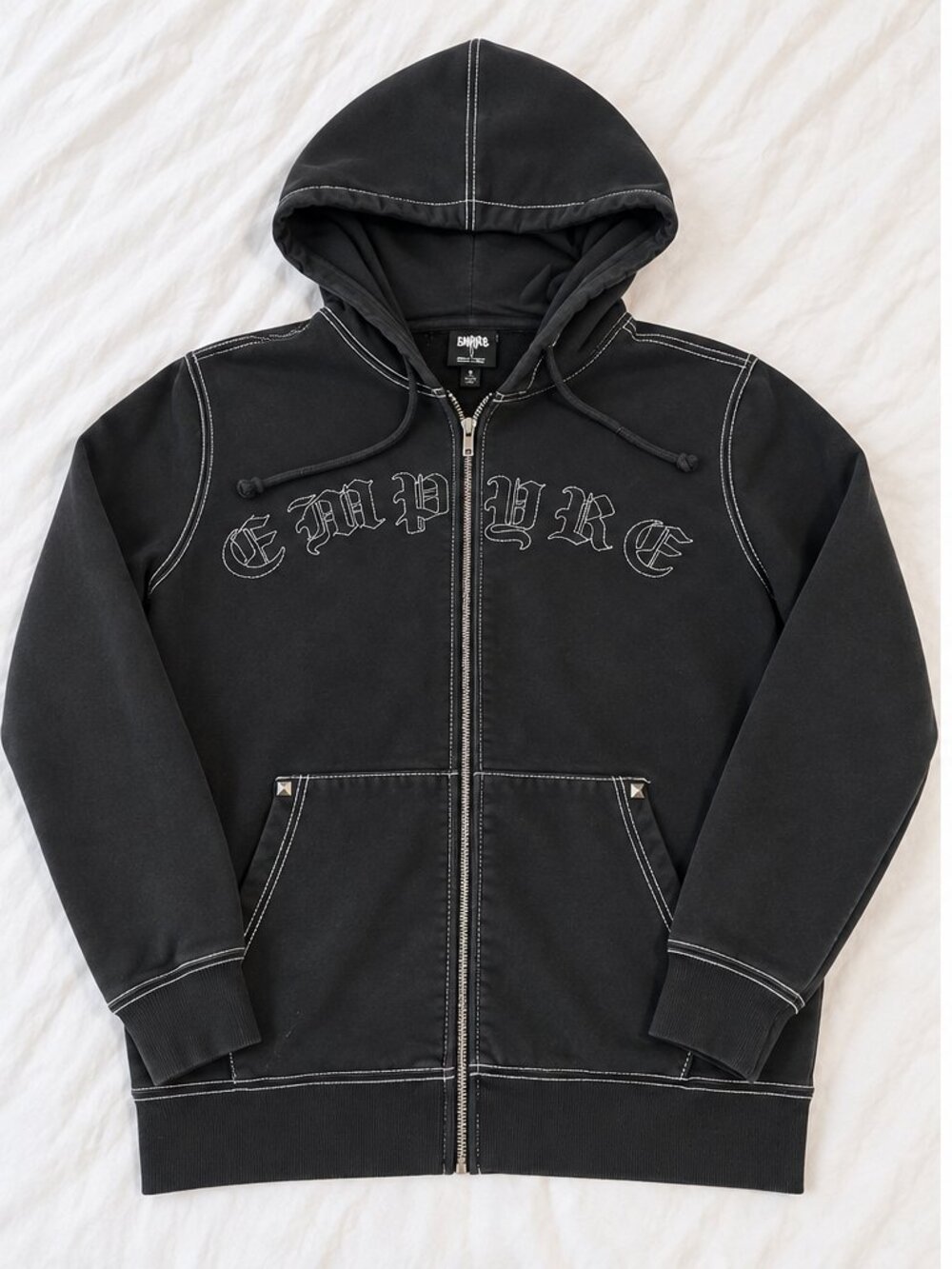 Empyre Black Contrast Stitch Zip Up Hoodie Size S Y2K